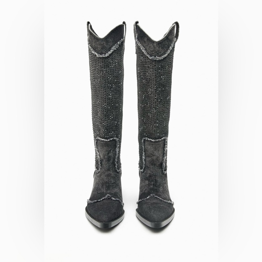Zara Rhinestone Denim Western Boot